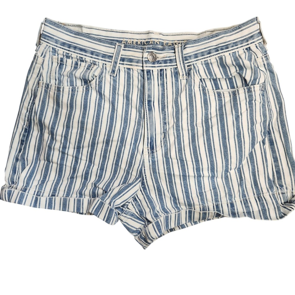 American Eagle Outfitters Striped Denim Shorts chore High Rise Cuffed‎ Size 6